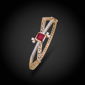 กำไลข้อมือเพชรทองคำหรูหราพร้อมอัญมณีทับทิมสีแดงสำหรับผู้หญิง เครื่องประดับชั้นดี ของขวัญวันครบรอบแต่งงานที่หรูหรา - Product Image 3