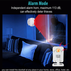 Sonnette de détection de mouvement PIR durable avec anneau de rappel de lumière Alarme de porte de couleur en plusieurs langues - Product Image 5