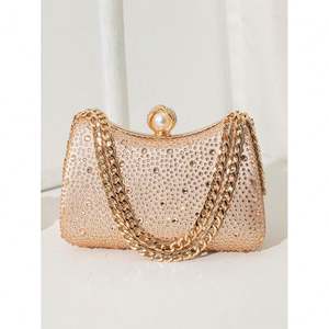 ハート型クラッチラインストーンイブニングバッグ レディース プロム ゴールドクリスタルハンドバッグ - Product Image 4