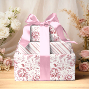 Two-Sided Muted Pink Floral Stripe Wrapping <b>Paper</b> Biodegradable Liner For Fresh Rose Bouquet Florist Shop Bulk Wholesale Supply - Product Image 6