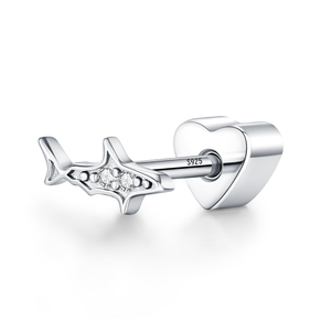 Fashion S925 Sterling Silver Shark Helix <b>Earrings</b> Sparkling Moissanite Heart Screw Stud <b>Earrings</b> for Women Exquisite Jewelry - Product Image 1