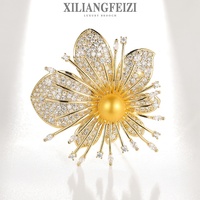Soldes Exceptionnelles Qianzuyin : Broches de Luxe en Cuivre avec Perles de Coquillage, Cristaux Végétaux et Zircons en Forme de Fleur pour Mariage et Cadeau