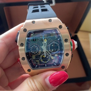 Men's Tonneau <b>Skeleton</b> Quartz <b>Watch</b> RM 65-01 Style <b>Automatic</b> Winding Split-Seconds Chronograph 30 Waterproof <b>Watch</b> Rubber Strap - Product Image 1