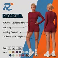 Ensemble de yoga à manches longues avec trou pour le pouce, short taille haute push-up, tenue de sport 2 pièces pour femme, coupe ajustée, vêtements de sport athlétiques pour la gym