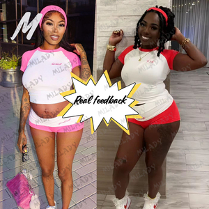 Vêtements personnalisés pour femmes en jersey de coton T-<span class=keywords><strong>shirt</strong></span> basique pour bébé pour femmes Y2K T-<span class=keywords><strong>shirt</strong></span> raglan à manches courtes et <span class=keywords><strong>short</strong></span> <span class=keywords><strong>ensemble</strong></span> deux pièces - Product Image 1