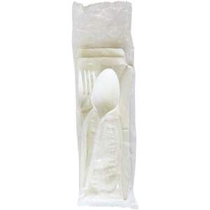 Kit de Cubiertos Desechables de Polipropileno Blanco de Peso Medio, Cuatro Piezas, Cuchillo, Servilleta/Cuchara, 250 Unidades/Caja para Hoteles - Product Image 4