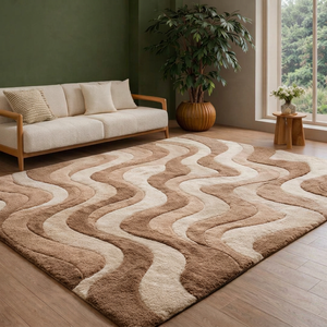 Tapis en laine tufté à la main asymétrique en forme de croissant de lune, avec découpe incurvée, pour studio - Product Image 1