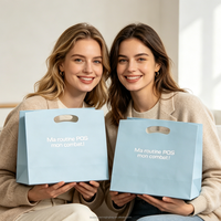 Sacs en papier bleus réutilisables personnalisés OEM/ODM avec poignée découpée, vente en gros, emballage cadeau pour bijoux, sac en papier pour la vente au détail