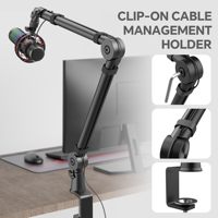 Bras de micro professionnel de studio de style broadcast, solution de fixation flexible et sécurisée pour les créateurs de contenu, les podcasts et les interviews