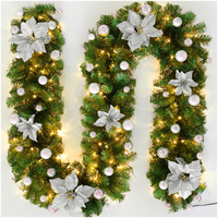 Guirlande de Noël en rotin LED Décoration Artificielle Arbre de Noël Décors de Fête Bande Ornement Couronne Lumière Fleur Bande 2.7M