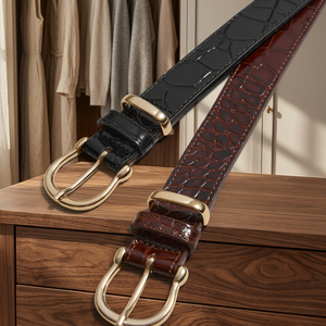 100% Original Cow Hide Eco-Friendly Vintage Square Belt Luxury Brown/Black Men's Formal Heavy Duty Waterproof Steel Trending - Product Image 1