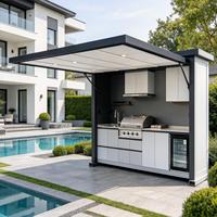 Meubles de cuisine modulaires modernes en alliage d'aluminium, design ignifuge et écologique, plan de travail en acier inoxydable, finition laquée, pour extérieur