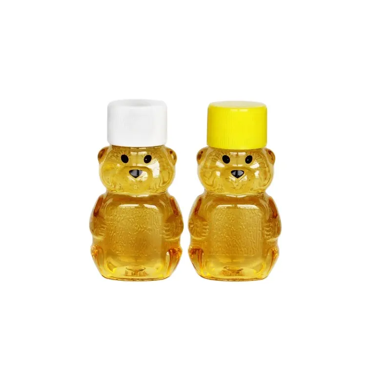 蜂蜜クマ2オンスプラスチックスクイーズボトルとネジキャップ小ミニチュアコンテナ