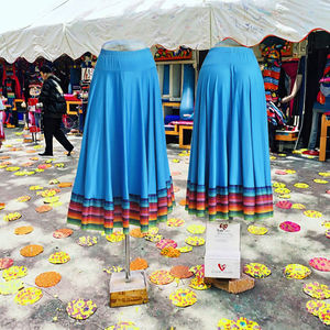 Falda de baile flamenco y de salón para mujer, con cintura elástica y dobladillo de rayas de colores, 100% poliéster, con estampado por transferencia térmica. - Product Image 3