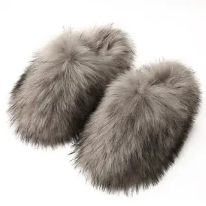 2024 Fashion Women Bedroom Ladies Shoes Furry Fur Slippers Artificial Raccoon Fur Slippers