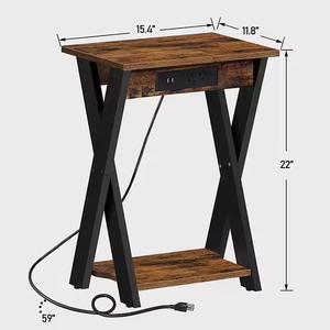 X-Shaped End Table with USB Charging Station 2-Tier Storage Nightstand <b>Small</b> Space <b>Sofa</b> Table <b>for</b> <b>Bedroom</b> Home Furniture - Product Image 6