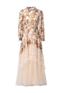 Abito in stile corte francese M-2XL all'ingrosso, resistente, di alta qualità, stampato, patchwork, con rete e perline, con orlo lungo fino al pavimento - Product Image 3