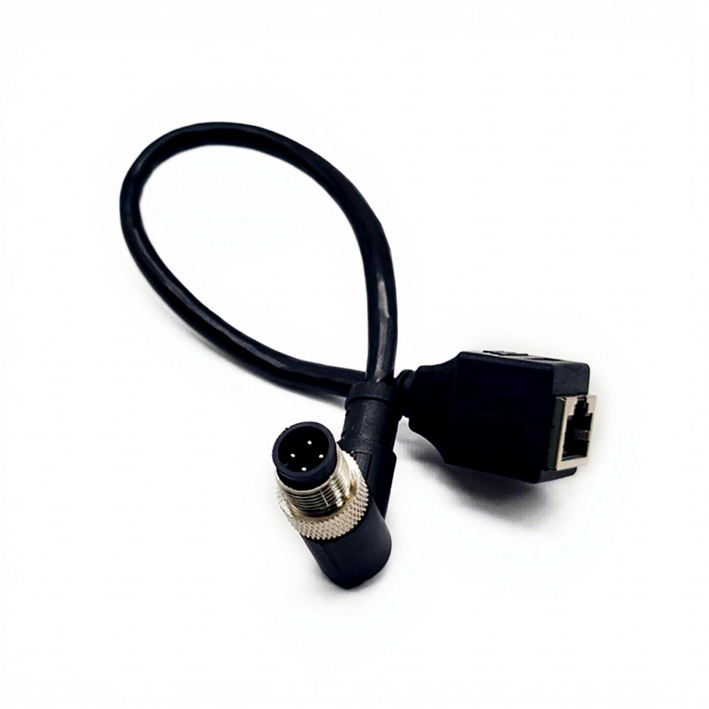 Cable M12 de 4 pines macho en ángulo a RJ45 hembra de 0,2 metros