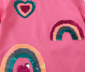 RTS felpe Casual per bambini maniche Raglan con ricami colorati con paillettes manica corta bambino <span class=keywords><strong>top</strong></span> bambina abbigliamento t-shirt - Product Image 3