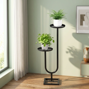 Support à fleurs minimaliste en métal à deux niveaux circulaires pour plantes vertes d'intérieur, finition thermolaquée - Product Image 1