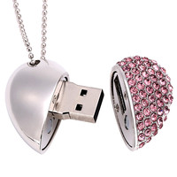 Flashdisk USB 2.0 8GB Bentuk Hati Kalung Berlian Romantis Memory Stick Gantungan Kunci Gratis Ide Hadiah Pernikahan Baru Bahan Logam