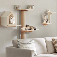 Arbre à chat mural personnalisé en bois massif écologique, classique, à 2 niveaux, avec plateforme de saut et griffoir pour salon