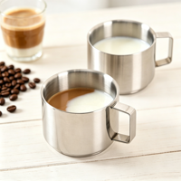 Tasse à expresso et mug à lait en acier inoxydable 304 finition sablée mate, base épaissie, style moderne et minimaliste, pour usage domestique et commercial