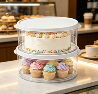 Lot de 2 boîtes de rangement rondes en plastique pour gâteaux, avec couvercle transparent, transporteur portable pour cupcakes et desserts
