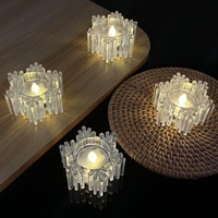 Vente en gros de bougies LED en forme de flocon de neige en plastique transparent brillant, fonctionnant sur piles, lampe d'ambiance de Noël pour la table