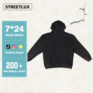 Sudadera con capucha de camuflaje de gran tamaño Streetlux 500GSM diseño de Jersey de hombre Vintage desgastado con lavado ácido de peso pesado - Product Image 1