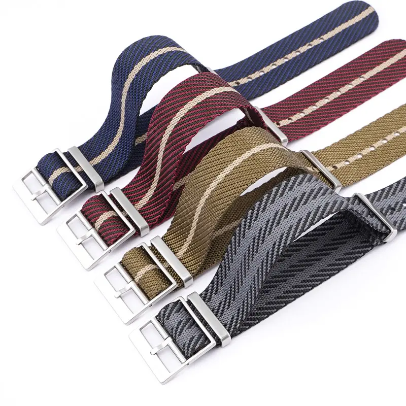 Wholesale Twill Nylon Striped Watch Strap Seatbelts 18mm 20mm 22mm 24mm One Piece Single Pass Replacement Fabric Watch Band