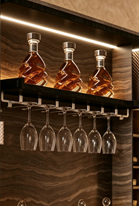 Étagère de bar en bois moderne avec présentoir pour bouteilles en verre et porte-verres à vin suspendus - Product Image 2