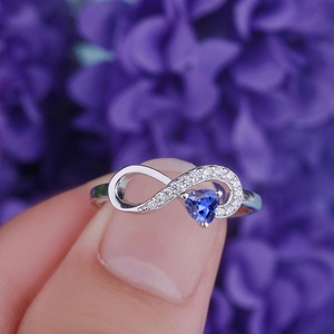 Ingrosso su misura 925 argento Sterling infinito <span class=keywords><strong>solitario</strong></span> TANZANITE CZ classico anello Infinity cuore promessa anelli per lei - Product Image 4