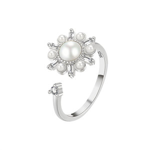 Exquisitos Anillos Giratorios de Copo de Nieve con Zirconia Geométrica y Concha de Cobre, Chapados en Oro, Flor Giratoria, Joyería Antiestrés y Antirrotura, Regalo - Product Image 5
