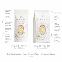 Sachet Doypack Mylar Premium avec fenêtre et fermeture éclair refermable pour chocolat blanc, disques de chocolat, callets et mariage