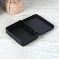 Boîte en métal rectangulaire noire à couvercle à charnière 115*85*22mm pour clés USB, cartes cadeaux, avec logo personnalisé