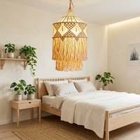 Lustre d'intérieur en bambou et rotin, lampe suspendue tressée à la main pour restaurant, abat-jour en bambou fait main, luminaires suspendus contemporains