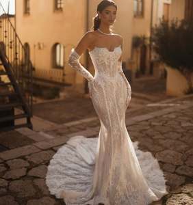MHL772 <span class=keywords><strong>Vestidos</strong></span> <span class=keywords><strong>de</strong></span> <span class=keywords><strong>Novia</strong></span> <span class=keywords><strong>Sirena</strong></span> 2 en 1 con Encaje y Cuentas, con Cola Desmontable - Product Image 2