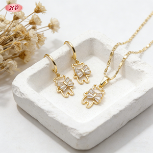 Juego de Joyería Vintage con Diseño de Oso y Lazo, Chapado en Oro de 18k, Collar y Aretes con Circonitas, Regalo para Mujeres y Niñas, Hengdian - Product Image 6