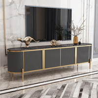 Meuble TV moderne YSS pour salon avec cadre en titane, finition brillante, tiroir en bois massif et plateau effet marbre