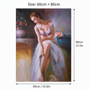 Dipinto a Olio Realistico di Donna in Abito Bianco 60*80cm, Ritratto Classico Fatto a Mano su Tela per Casa, Ufficio, Galleria - Product Image 2