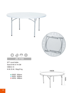 Mesa Redonda Plegable de Plástico para Eventos, Bodas y Banquetes, Moderna, Blanca, de 1.5 m (5 pies), para Exteriores, en Oferta - Product Image 6