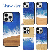 Coque de téléphone personnalisée en résine solide motif vague de plage océanique, étui antichoc en bois écologique pour iPhone 17, vente en gros OEM en vrac