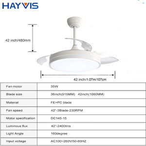 Ventilateur de plafond LED moderne de luxe en vente chaude, 42 pouces, 6 vitesses, 3 pales en aluminium ABS, télécommande, moteur CC - Product Image 3