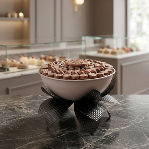 Cuenco Decorativo de Metal de Lujo con Base en Forma de Pétalo para Servir Frutos Secos, Dulces y Bocadillos, y como Elegante Decoración para la Mesa del Hogar - Product Image 3