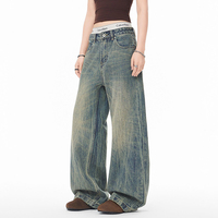 Ensemble de jeans en denim pour homme, nouveau style, denim délavé rétro américain, pantalon décontracté ample à jambes larges pour homme
