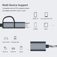 Câble adaptateur OTG 2-en-1 en nylon tressé USB 3.0 Type-C/Micro USB 3A Charge rapide Synchronisation des données Conducteur en cuivre pur Alliage d'aluminium