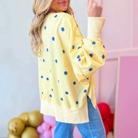 Sweat-shirt décontracté surdimensionné jaune à pois pour femme, col rond, manches longues lanternes, fente latérale, personnalisable, grandes tailles