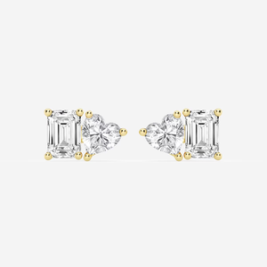 Elegant 2 Ctw <b>Emerald</b> And Heart Lab Grown Diamond Two Stone <b>Stud</b> <b>Earrings</b> With Brilliant Sparkle Ethical Luxury Jewelry Women - Product Image 6
