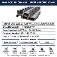 Profil en U en acier au carbone Q235B laminé à chaud, section en acier structurel découpée sur mesure, directement de l'usine